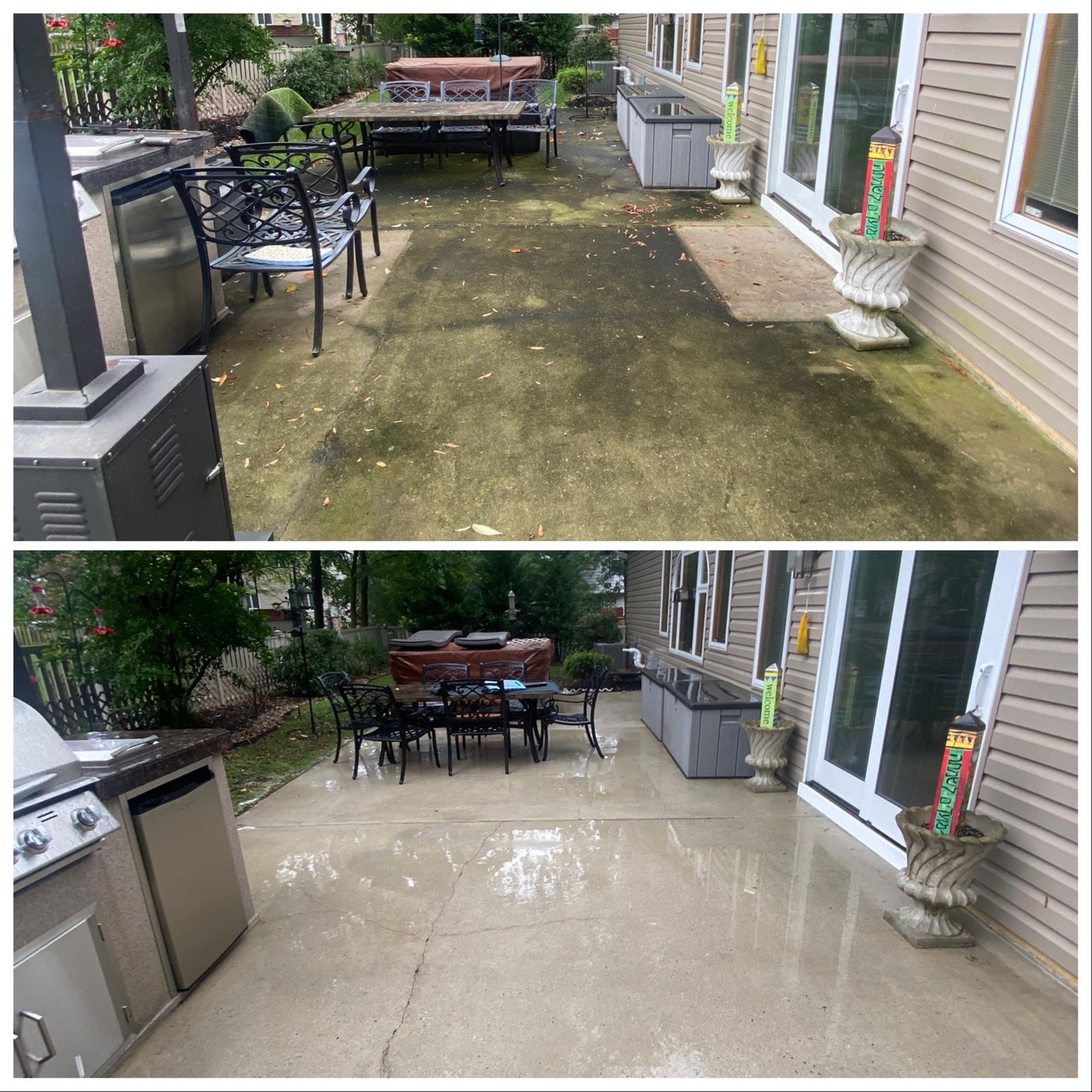 Concrete cleaning South Jersey patio before and after by Aqua Boy Power Washing