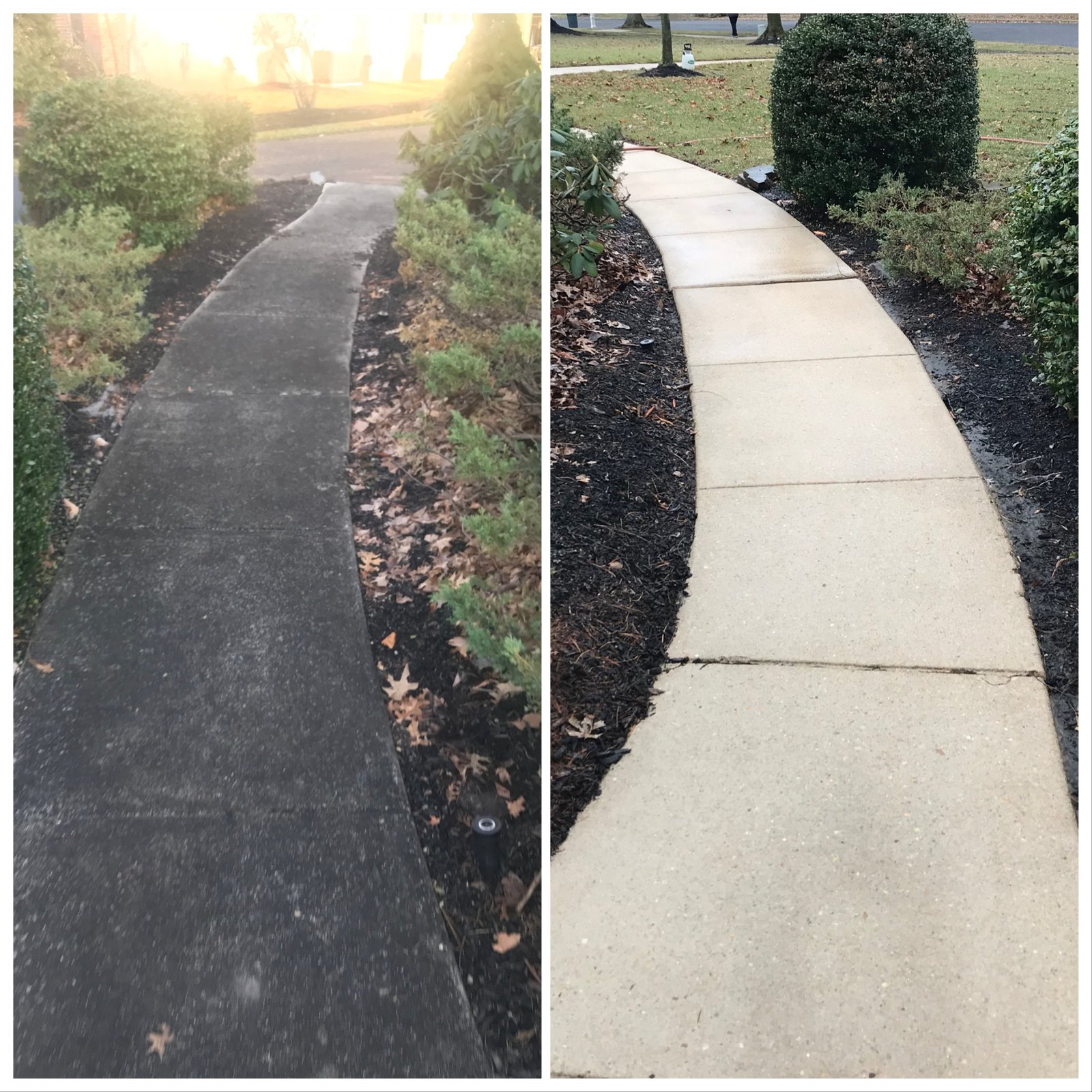 Professional concrete sidewalk cleaning before and after in Cherry Hill New Jersey