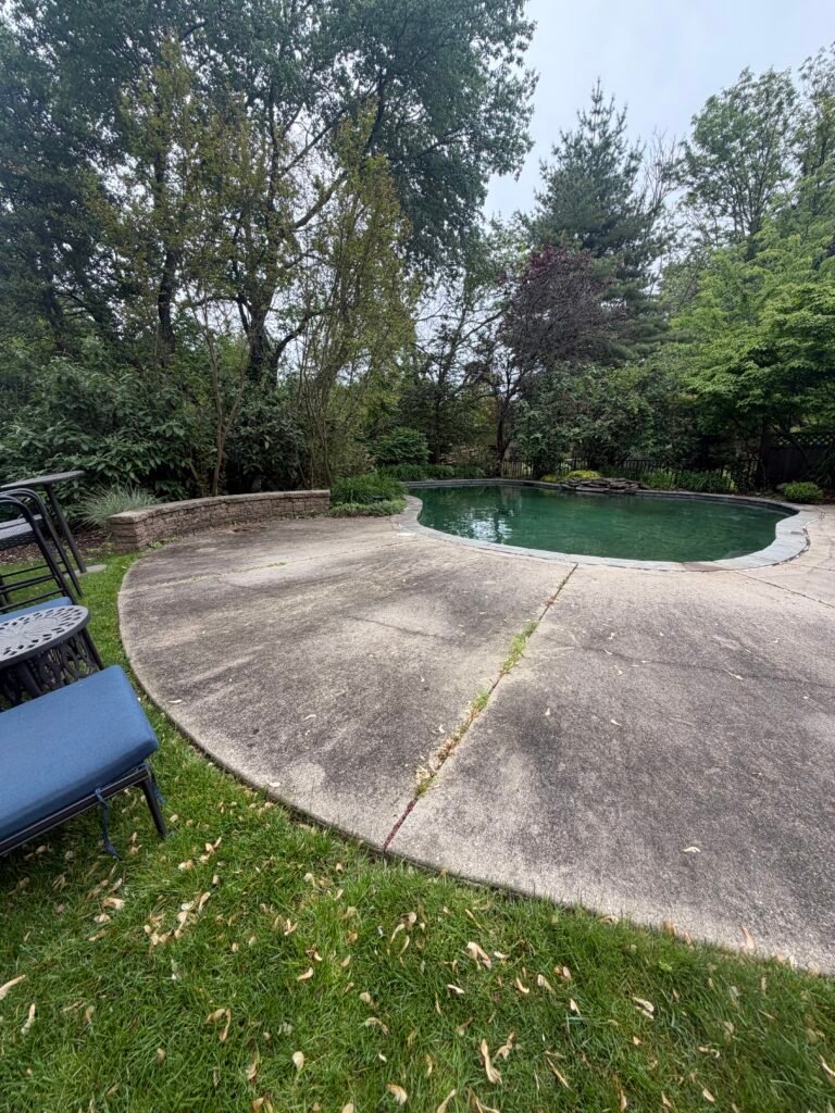 Dirty concrete before professional concrete cleaning in South Jersey