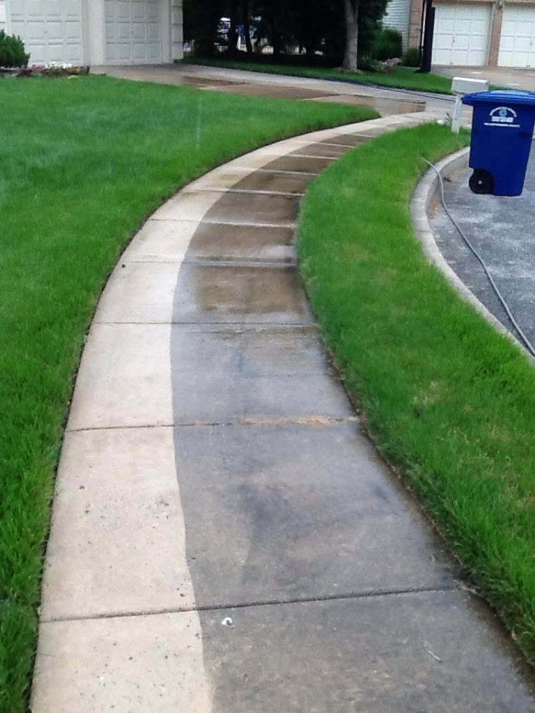 Sidewalk pressure washing before and after in Medford NJ